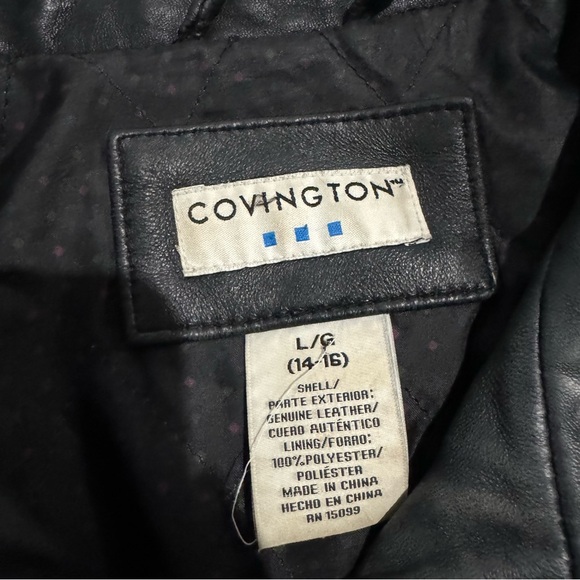 Women’s Covington Brand Vintage Black Real Leather Zip Up Jacket Size L 14-16 - Picture 7 of 16